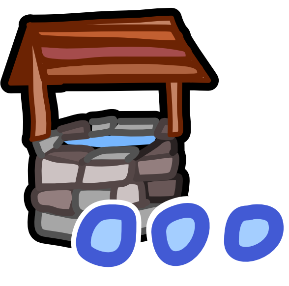 a dim colored image of an old fashioned well with 3 blue trailing dots near the bottom left corner.